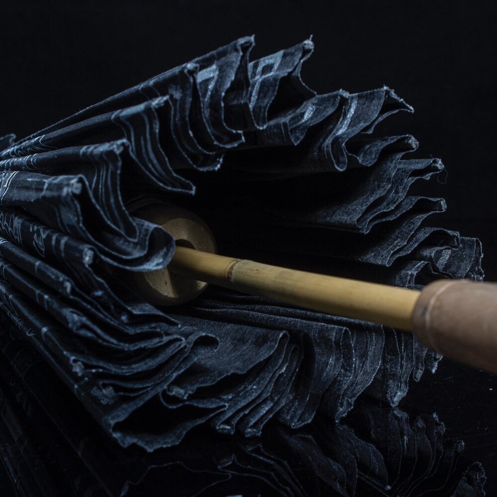 Vintage Chinese Black Paper Parasol With Silver Dragon Design - Picture 7 of 10